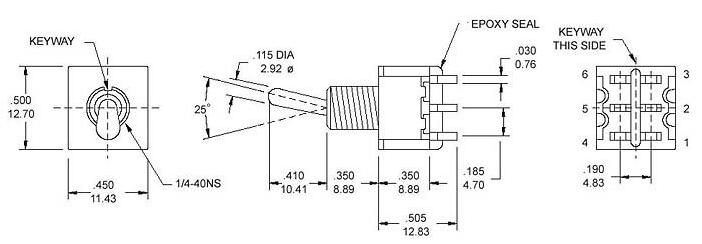 鈕子開關TS-202A1六腳兩檔