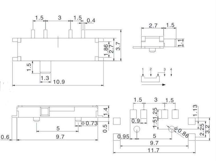 八腳撥動開關(guān)圖紙
