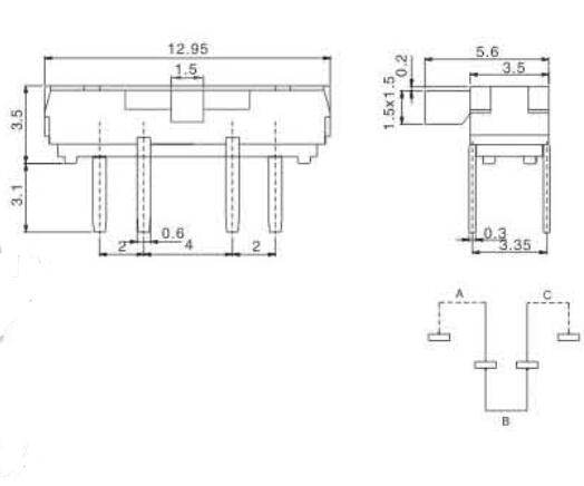 4腳撥動開關接線尺寸圖