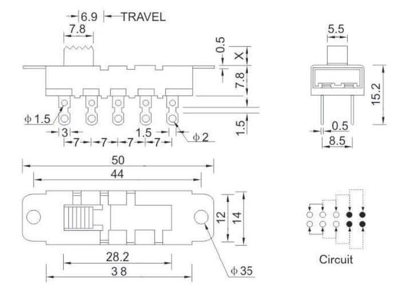 2P4T撥動開關規格圖