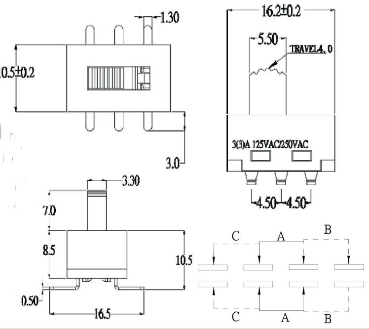 六腳大電流撥動(dòng)開(kāi)關(guān)圖紙