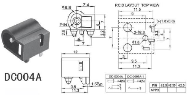 DC插座的各種規格和尺寸焊接圖