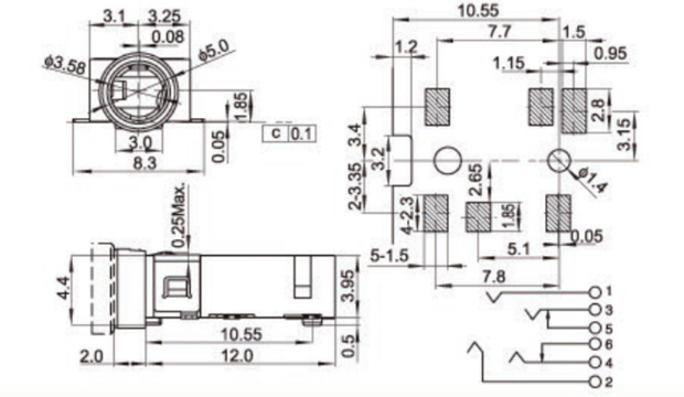 貼片耳機(jī)插座規(guī)格圖 貼片耳機(jī)插座規(guī)格圖
