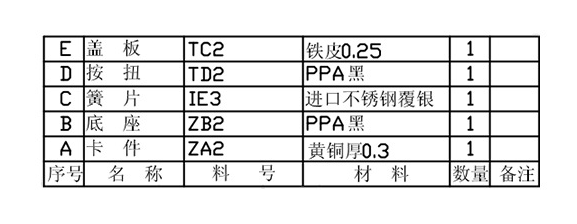 邊二腳輕觸開關材料結構圖
