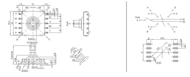 多功能五向開關尺寸圖紙 多功能五向開關尺寸圖紙