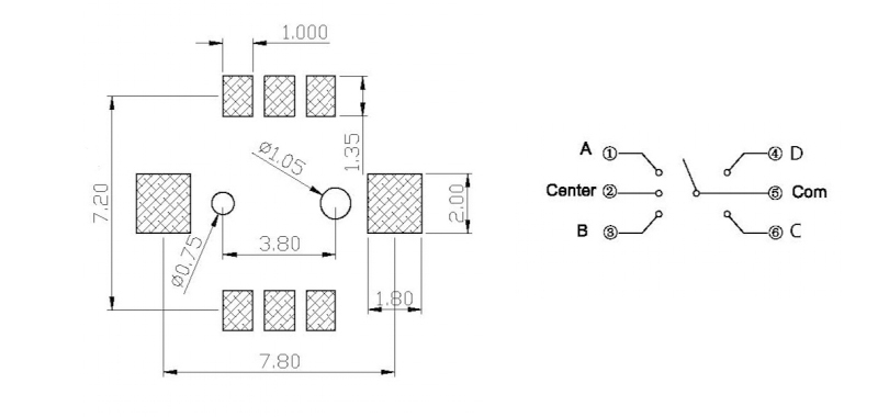 7*7*5帶柱五向開關接線圖