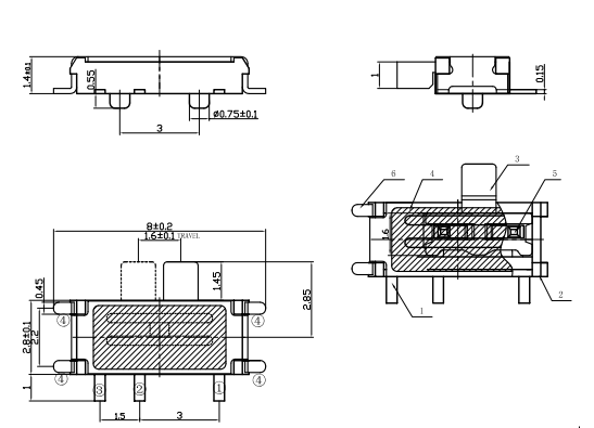 七腳撥動開關尺寸圖紙 七腳撥動開關尺寸圖紙