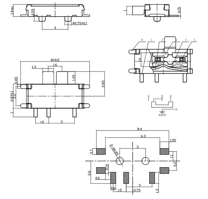 七腳撥動開關結構 七腳撥動開關結構
