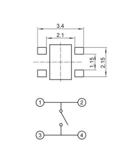 YX-TS-A002,2.8*2.4微型輕觸開(kāi)關(guān)電路圖 YX-TS-A002,2.8*2.4微型輕觸開(kāi)關(guān)電路圖