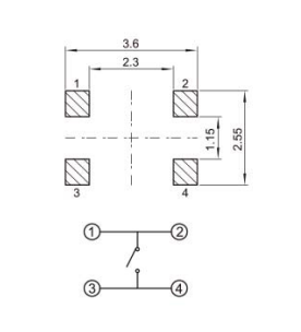 YX-TS-A003,3*2.6微型輕觸開(kāi)關(guān)電路圖 YX-TS-A003,3*2.6微型輕觸開(kāi)關(guān)電路圖