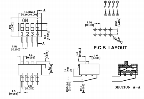 DA-04側插撥碼開關尺寸圖 DA-04側插撥碼開關尺寸圖