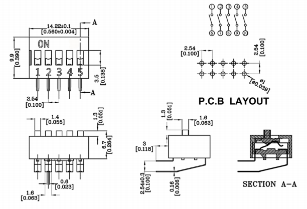 5位撥碼開關尺寸圖