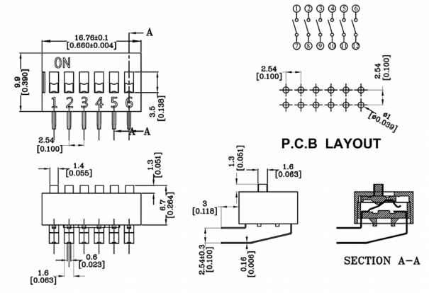 6位撥碼開關(guān)尺寸圖 6位撥碼開關(guān)尺寸圖