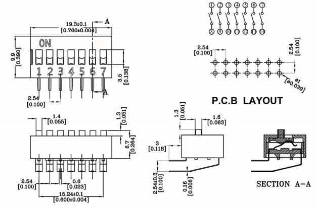 7位撥碼開關尺寸圖 7位撥碼開關尺寸圖