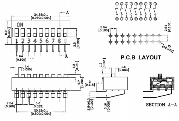 9位撥碼開關尺寸圖 9位撥碼開關尺寸圖